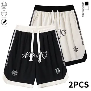 Men’s short basketball shorts with partial letter/number print – summer casual style with an adjustable elastic waistband, lightweight breathable fabric, and a loose fit suitable for running, sports, and streetwear.