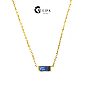 GGIRL Birthstone Necklace Minimalist - Dainty Baguette Charm 18K Gold Plated Necklace Gemstone Jewelry - Fashion Jewelry Gift for Holiday Haul Christmas Birthdays Anniversaries Personalized Gift for Her