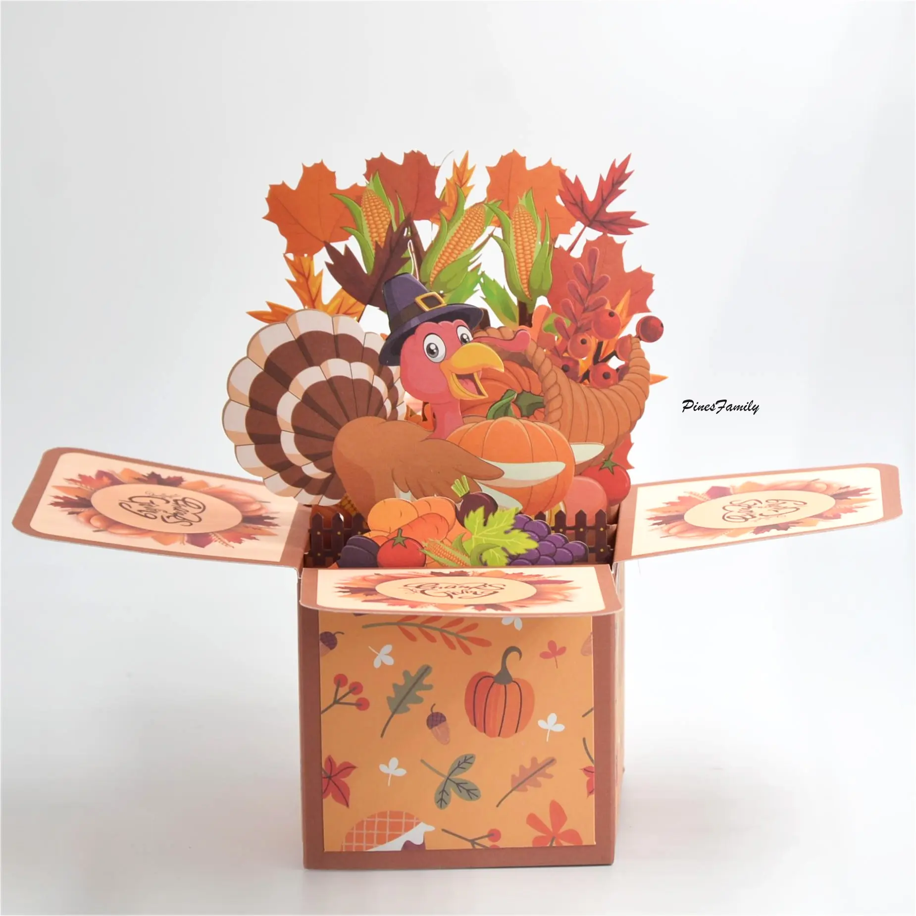T09-3D pop up card for Thanksgiving-Turkey and corn