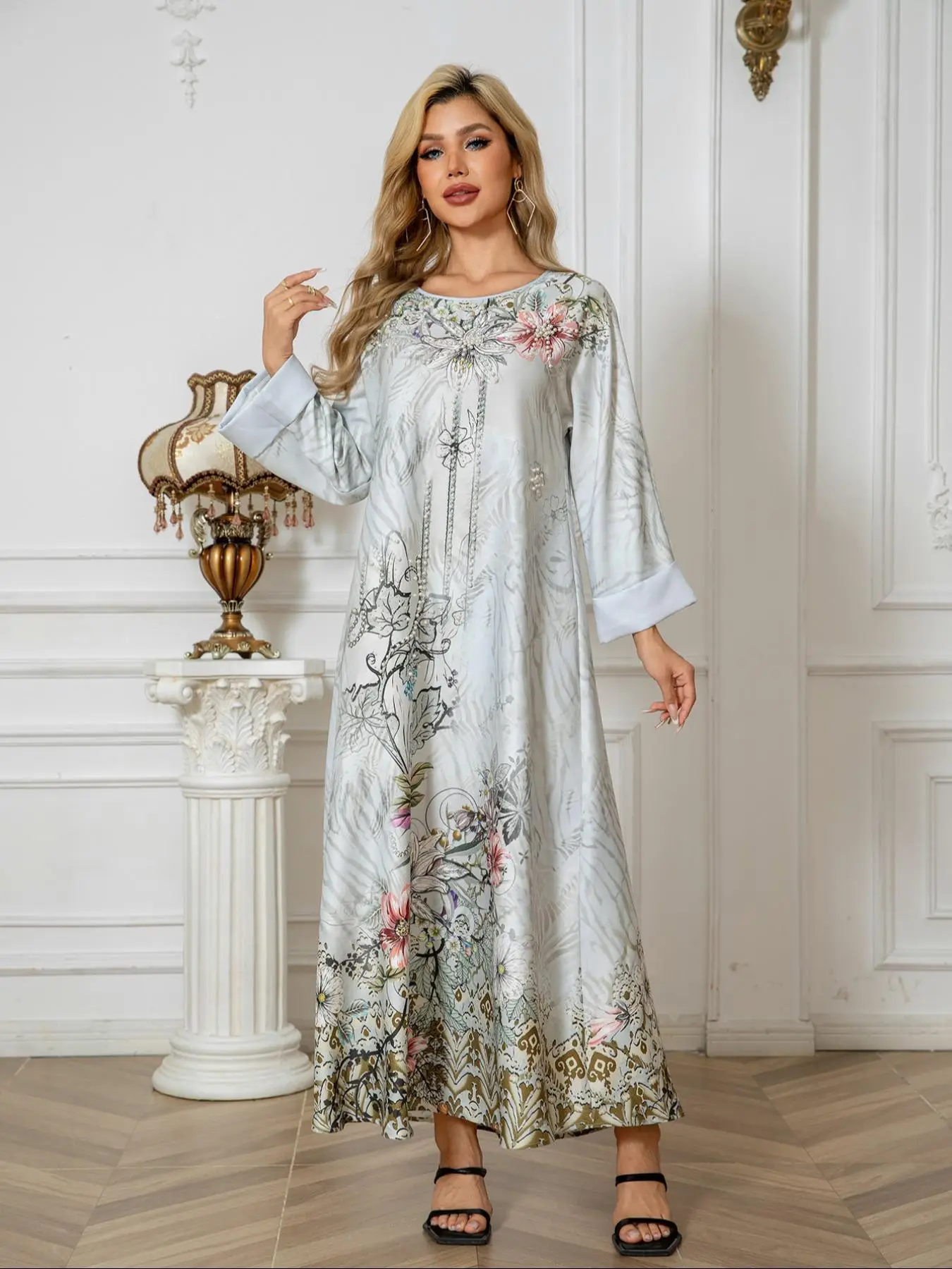 Women's Floral Print Long Sleeve Dress, Elegant Round Neck Long Dress for Party Holiday Wedding, Ladies Clothes for All Seasons, Womenswear