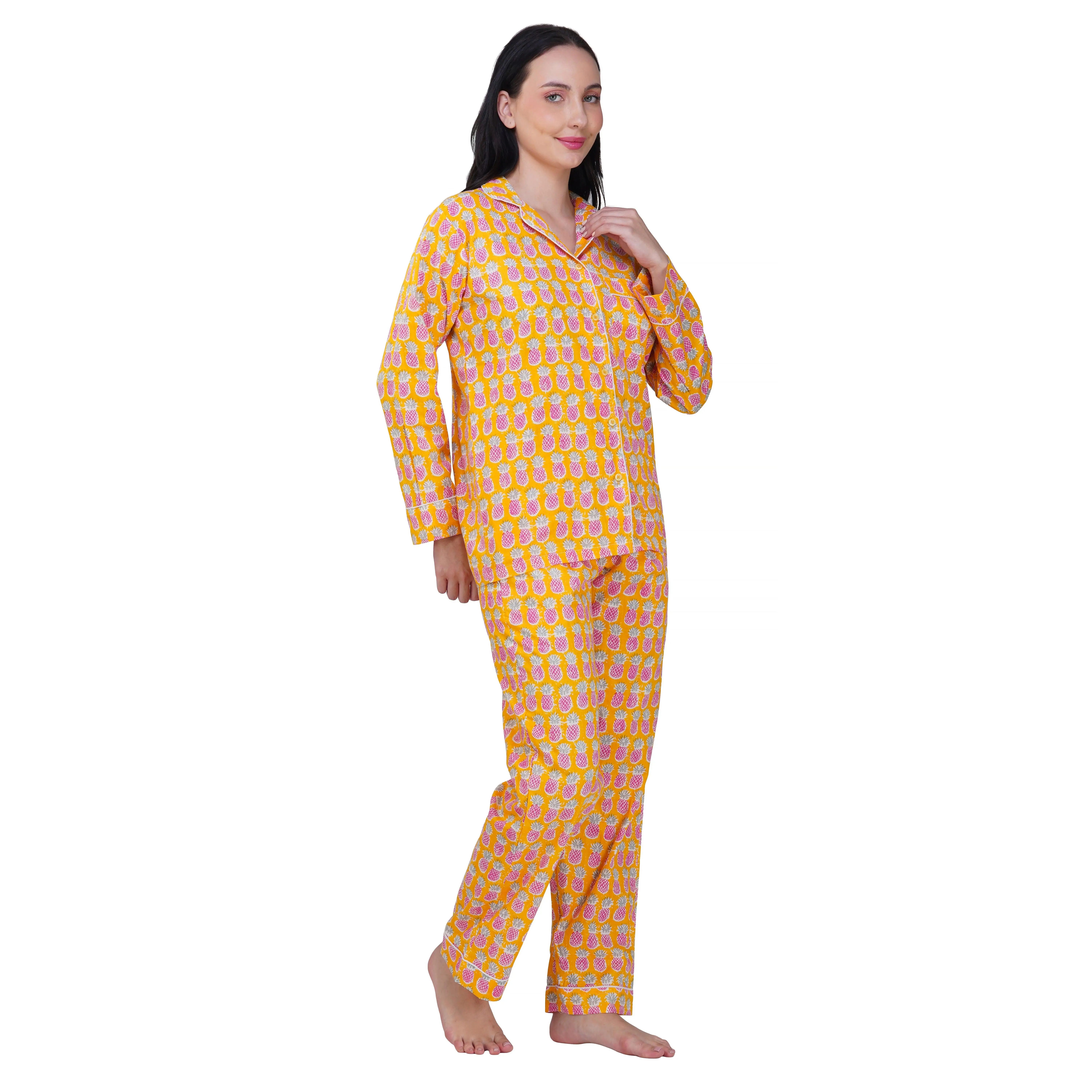 Tropical Bliss: 3-Piece Yellow Pink Pineapple Pajama Set
