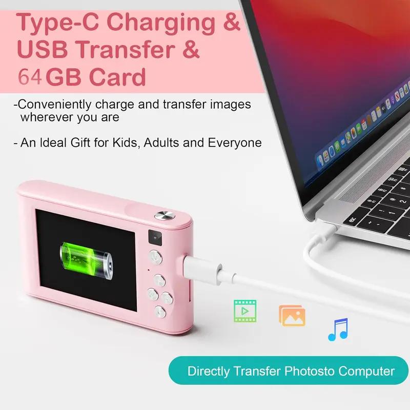 Digital Camera for Photography Vlogging Video Camera with 2.4'' Screen 64GB SD Card Point, Shoot Compact Travel Vintage Cameras excellent gift for Birthday and Back-to-School Gift, Christmas Gift