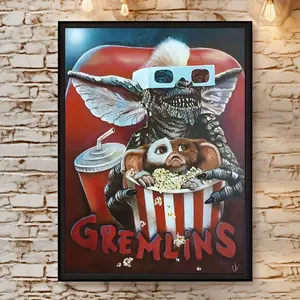 30.48x40.64 cm Gremlins Vintage Movie Art Canvas Print - Waterproof Frameless Wall Decor with Humorous Creature Design, Perfect for Living Room, Bedroom, Office, or Bar - Unique Gift for Fans, Movie Fan Gift |   Humorous Wall Art |   Vibrant Colors, Movie