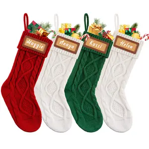4 Packs of Christmas Stockings, Large Woven Socks Personalized Christmas Hanging Socks Decoration with Name Tag for Festive Christmas Party Home Decoration (Red, White, Green) decorating Wooden Gift Traditional Wood Ornaments home party pine garland