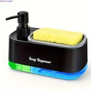 2-in-1 Soap Dispenser with Sponge Holder, Kitchen Sink Organizer Pump Dispenser, Dishwashing Liquid Dispenser for Kitchen & Bathroom Countertop Storage Accessory