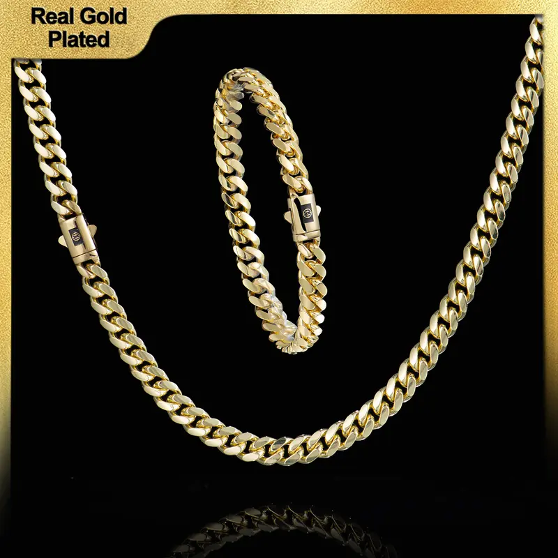 Holylegend 14K Real Gold-Plated Royal Monaco Cuban Necklace and bracelet set,Hypoallergenic Gold Plated Cuban Link Chain, Italian Jewelry for Men & Women, Gift for Fashion Lovers,Father's Day Gift