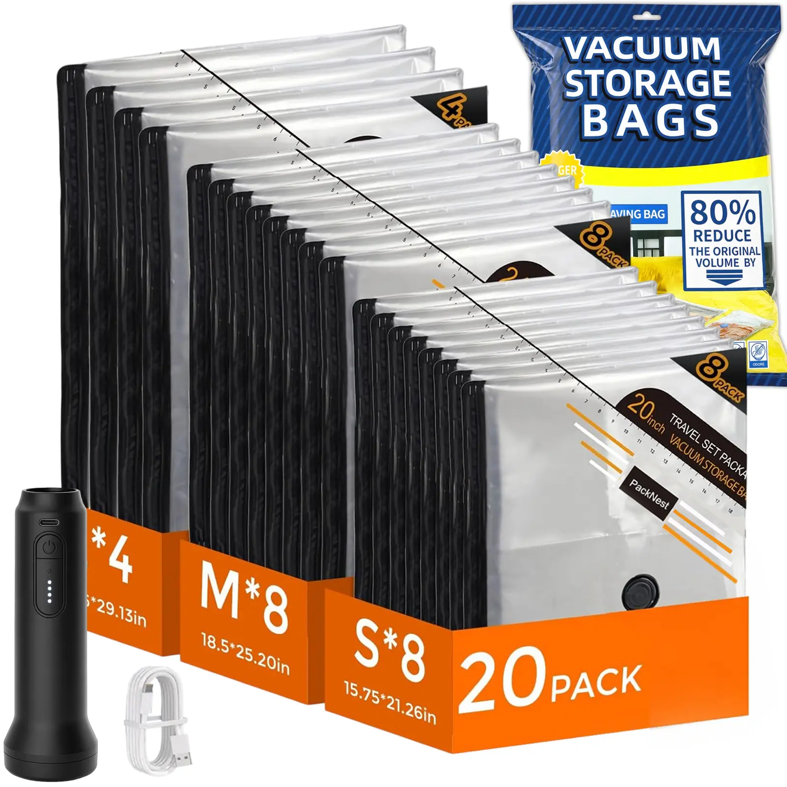 Camping Compression Sacks with Cordless Electric Pump - Vacuum Storage Bags for Camping, Home Space-Saving Organization of Clothing, Comforters