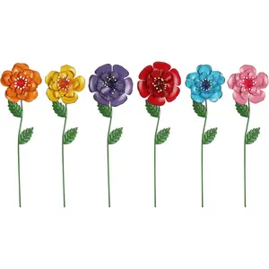 Garden Decor for Outside, Set of 6 Metal  Decorative Garden Stakes for Spring Decor, Yard Art Garden Decorations for Outdoor Lawn Porch Pathway Patio (Multi-Color)
