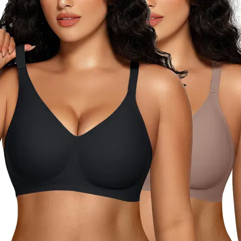 OEAK 2PCS Women Comfortable Push Up Bras Wireless Seamless Full Coverage Jelly Bra Buttery Soft Everyday Tshirt Bra Convertible Bra