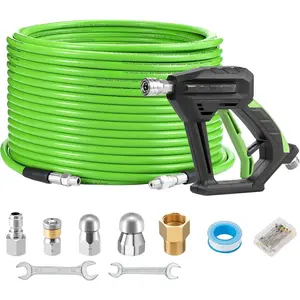 Sewer Jetter Kit for  Washer 100 FT, Short Power Washer , Drain Cleaner Hose 1/4 Inch NPT, Corner, Rotating and Button Nose Sewer Jetting Nozzle, 3600 PSI
