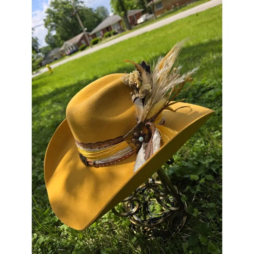 Custom Cowboy Hat - Golden Mustard  Vintage Accents Handcrafted Design Your Own Western Fashion Hat