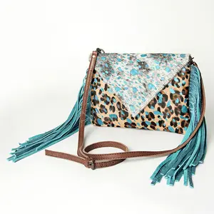 American Darling Western Envelop Bag Fringed Hair-On Cowhide Genuine Vegetable Tanned Leather Crossbody with YKK Zipper