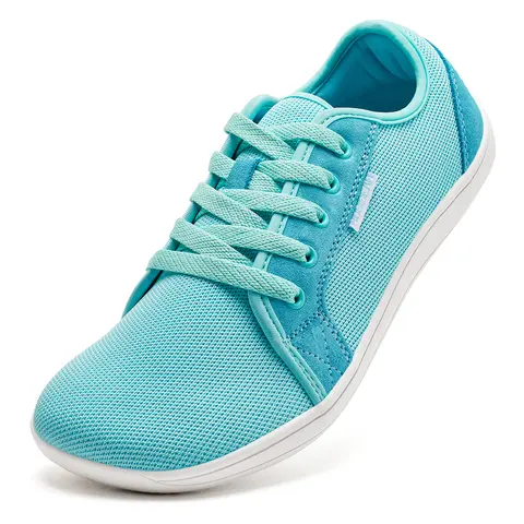 HOBIBEAR Men's Minimalist Wide Toe Barefoot Casual Sneakers - Faux Fur Upper, 0-Drop, Wide Width, Lace-Up, Breathable Lightweight Walking Shoes, Memory Foam, Rubber Sole with Great Traction, Sky Blue All-Season Outdoor Athletic Trainers