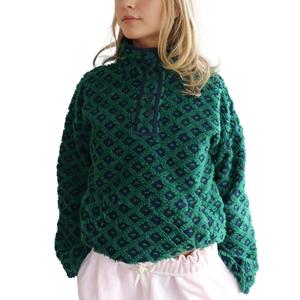 Hixiaohe Women's Plaid Hoodie Long Sleeved Sherpa Pullover Sweatshirt Half Buttoned High Neck Wool Plaid Oversized Top  TikTokShopBlackFriday