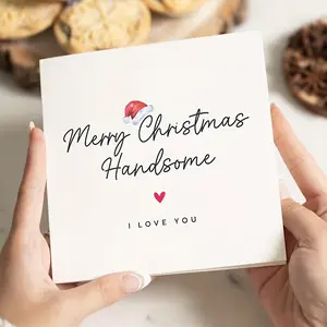 1pc Christmas Card, Christmas Card For Husband And Boyfriend, Cute Love Christmas Card, Happy Christmas, Merry Christmas Handsome I Love You, With Envelope, Greeting Card