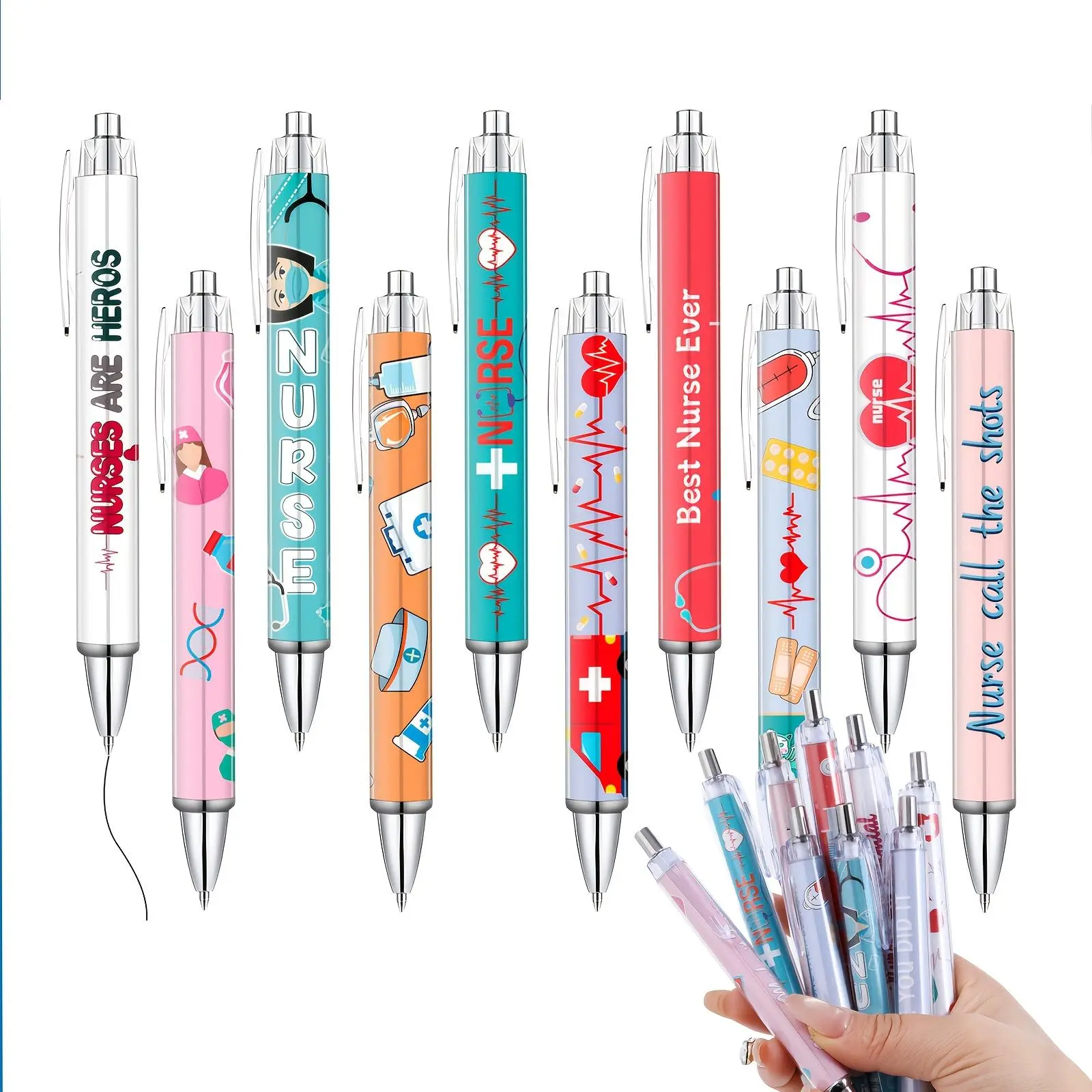 Nurse Themed Ballpoint Pen Set, Ballpen Set, 10/20pcs Lovely Cartoon Retractable Nursing Pen, Funny Ink Ballpoint for Medical Assistants, Students, Workers, Office Nurse, Unique Pens