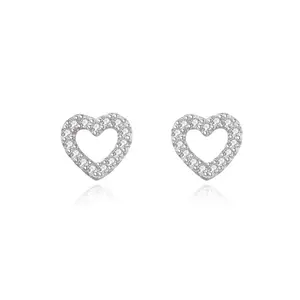 Romantic Simple 925 Sterling Silver Heart Design Stud Earrings Set with Sparkling Cubic Zirconia Hypoallergenic Jewelry Earrings for Women Suitable for Wedding Birthday Gift Valentine's Day Gift