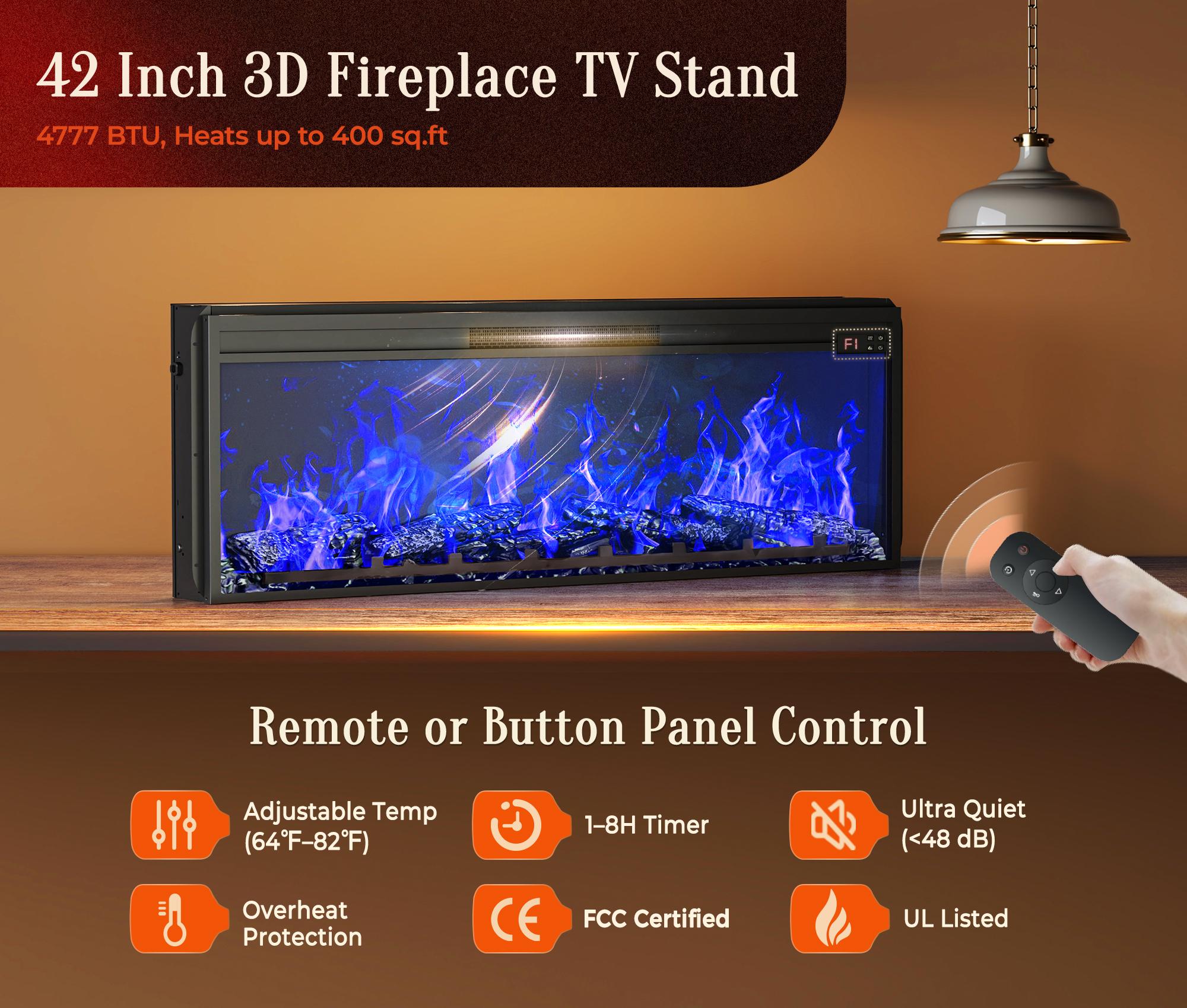 【2 Packages Shipping】PRAISUN 70'' Fireplace TV Stand with 42'' Electric Fireplace, Farmhouse TV Stand for 65 75 Inch TV, Entertainment Center TV Console with 3 Drawers, Fluted Design, for Living Room