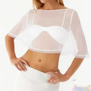 Anygoal Women Sexy crop top Sheer Hooded Poncho Shawl,Off The Shoulder Lace Trim Chiffon Capelet, See Through Flowy Shrug Blouse for Beach Cover Up, Night Out,Festival and Casual Layering Beach beach outfits summervibes painted on bikini cover-up swimwear