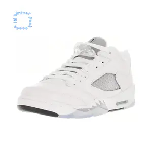 White Tumbled Leather Upper Low-Top Retro Basketball Shoes with Metallic Silver Midsole and Translucent Crystal Outsole