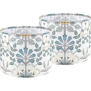 2pcs Medium Lampshade Polyester Fiber Printing Plants Drum Lamp Shade For Table Lamp,Floor Lamp,Diy Pendant Light,Wall Hanging,Spider Fitter 13 Top x 13 Bottom x 10 High, Assembly Required