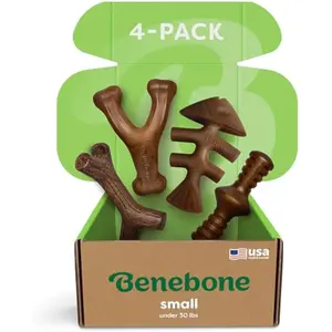 Benebone Small 4-Pack Dog Toys for Aggressive Chewers – Durable Dog Bones, Made in USA – Dog Toys for Small Dogs Under 30 lbs - New