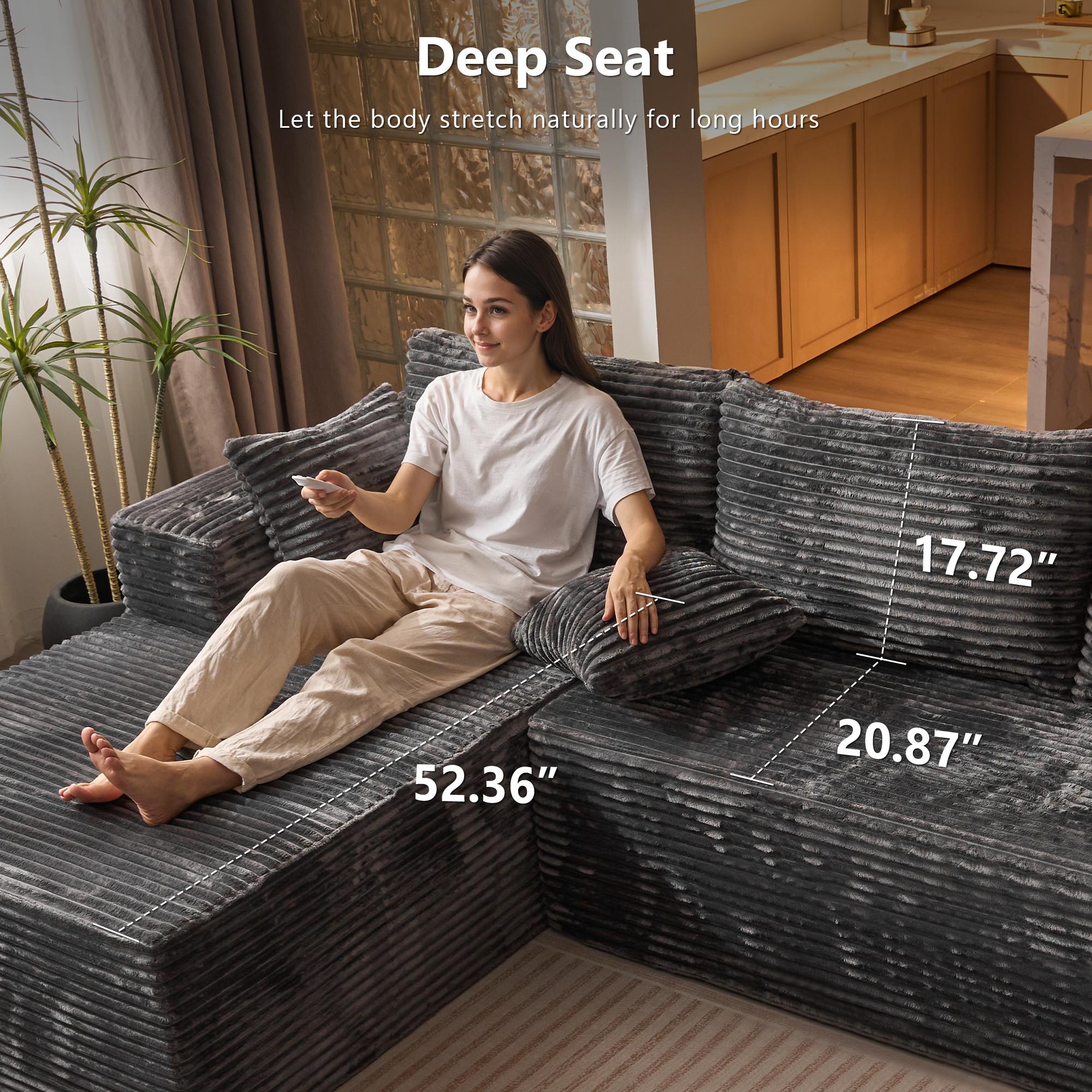 【Black Friday & Cyber Monday Deal】2 Packages Shipping OOSWIFT 108“ inches Plush Modern L-Shaped Cloud Sectional Sofa Corduroy Cloud Velvet Modular Couch with Chaise, No Assembly Required Sectional Sofa living room furniture