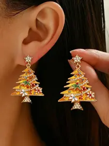 European and American Style Christmas Earrings, Vintage Elegant Rhinestone Star Tree Studs, Cross-Border Jewelry