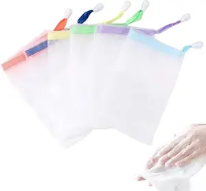 Handmade Soap Easy Bubble Mesh Soap Saver Bag Double Layer Drawstring Holder Bags Foam Net for Body Facial Cleaning Exfoliation Body Cleaning Tool (10 PCS)