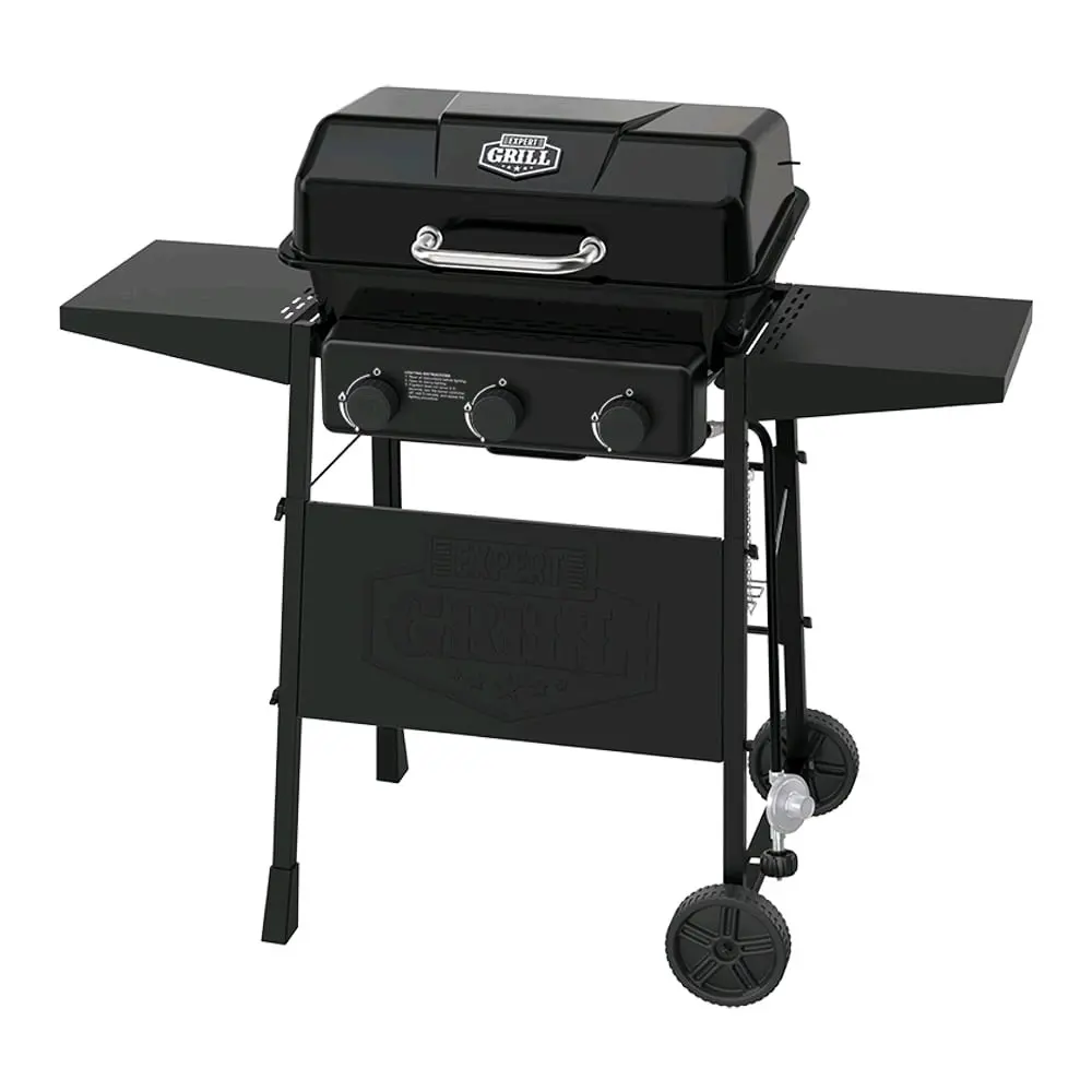 3 Burner Propane BBQ Grill 300 Sq. Inch cooking area With 2 Shelves and Wheels Barbecue for July 4th