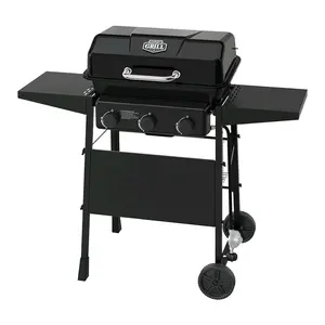 3 Burner Propane BBQ Grill 300 Sq. Inch cooking area With 2 Shelves and Wheels Barbecue for July 4th