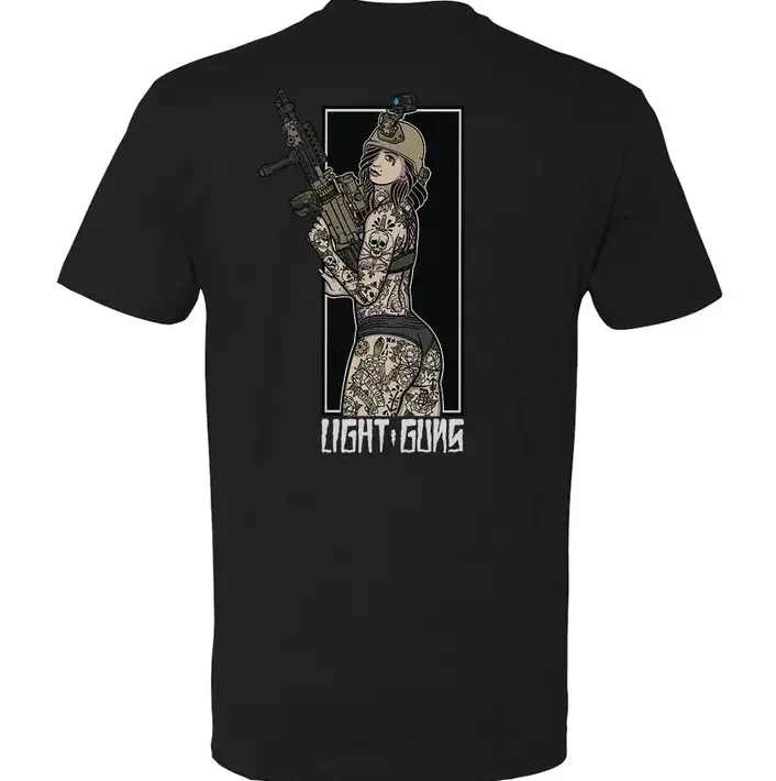 Men's Cotton Short Sleeve T-Shirt - TikTok Shop Deals, Tactical Pin-Up Graphic, Viral Military Combat Athletic Streetwear, Summer Casual Round Neck Black Menswear Top, Shortsleeve