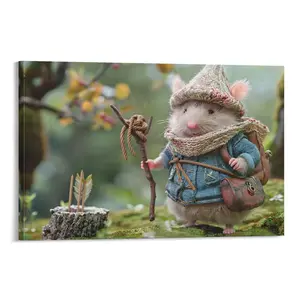 Whimsical Mouse Canvas Wall Art | Cozy Cottagecore Forest Animal Decor for Bedroom, Nursery & Reading Nook