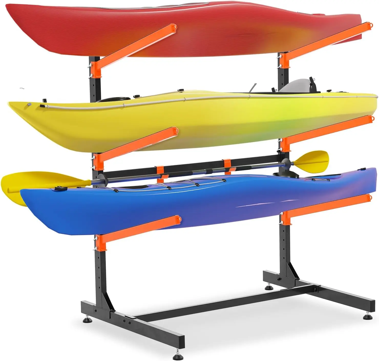 Garage Kayak Organizer Rack 300LB, Freestanding Heavy Duty 3-Tier Adjustable Stand No Drilling, Indoor Outdoor Storage for Kayak SUP Canoe Surfboard Paddleboard
