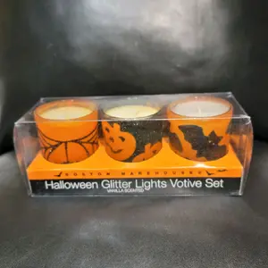 Boston Warehouse Halloween Glitter Lights Votive Set - Jack-O'-Lantern Bat Design Candles