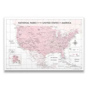 Push Pin National Parks Map (Pin Board) - Pink Color Splash