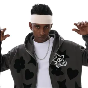 Menswear Star Pattern Print Full Face Zip Sweatshirt Harajuku Zip to Top Hoodie Sweatshirt Jacket Sweaters Pullover Long Sleeve Casual Longsleeves Soft Streetwear Outdoor