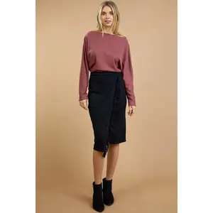 Fringe Suede Midi Pencil Skirt