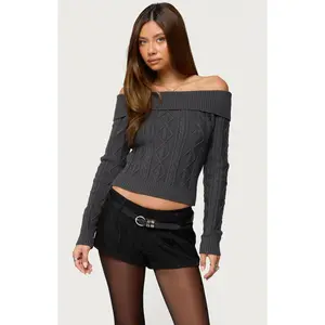 Edikted Women's Leta Off Shoulder Cable Knit Sweater