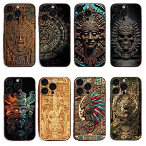 Mayan Aztec Calendar Statue Phone Cases For iPhone 17 16 15 14 13 12 11 Promax Pro Air Plus Black Shockproof Protective Cover Protection Smartphone Cellphone