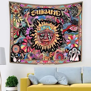 Psychedelic Tarot Trippy Sublime Sun Tapestry Wall Hanging Hippie Tapestries Mushroom Tapestry Aesthetic Room Home Decor