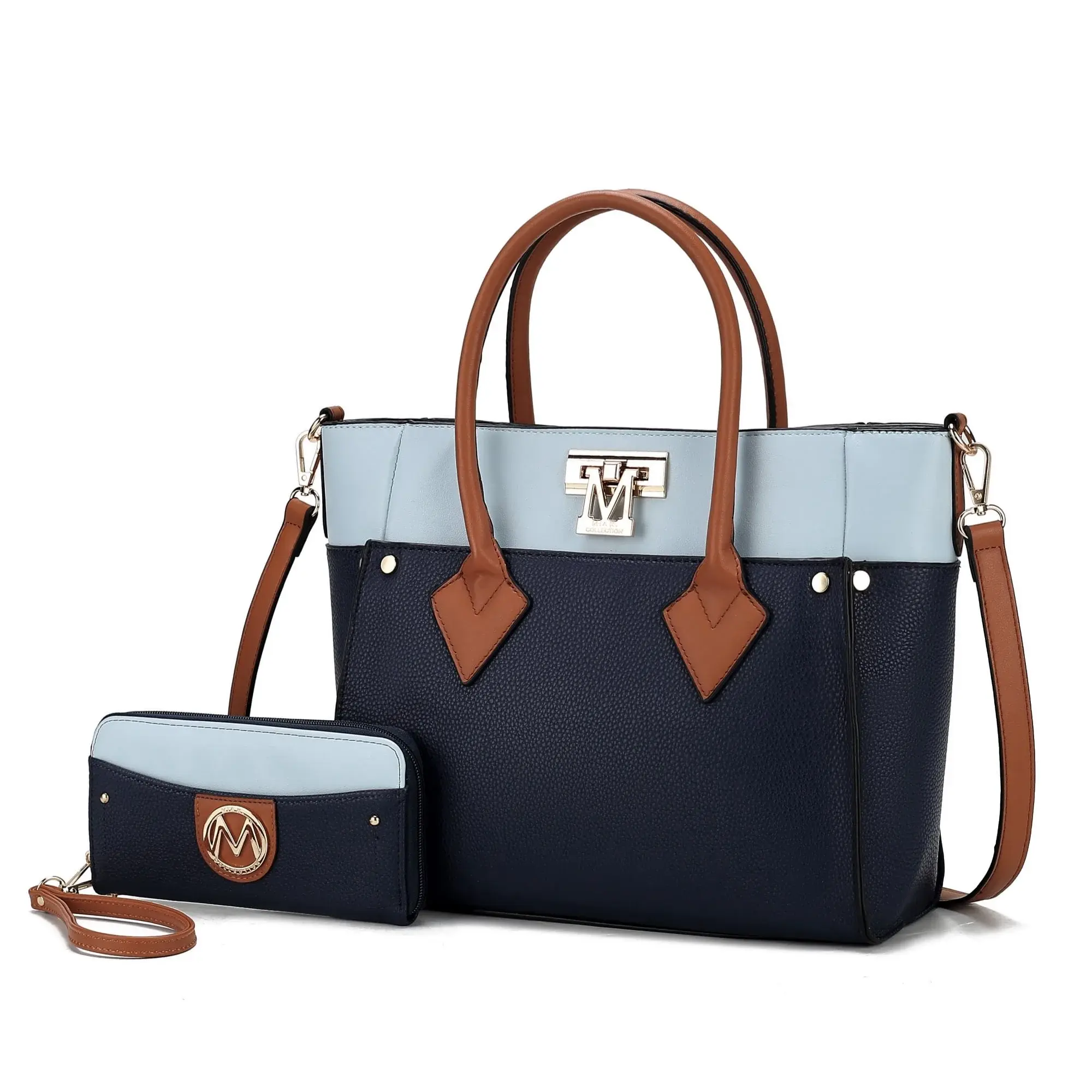 MKF Collection Brynlee Women'S Tote Bag & Wristlet Wallet, Crossbody Purse Handbag 2 Pcs by Mia K - Navy