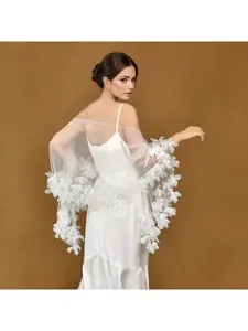 Bridal Wedding Dress Shawl with 3D Water Drop Flowers, Elegant and Romantic Wedding Dress Accessories