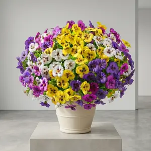 Chessie 4-Bundle UV-Resistant Faux Silk Pansy Artificial Flowers, Decorative Outdoor Plants for Front Porch, Yd, Patio Planter Garden Decor