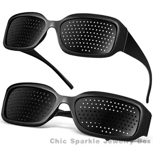 2Pcs Pinhole Durable PC Full Frame Eyes Pinhole Glasses Vision Correction Tool Portable AntiFatigue Eyeglasses y2k Vintage Oversized Computer Eyeglasses jewelry set