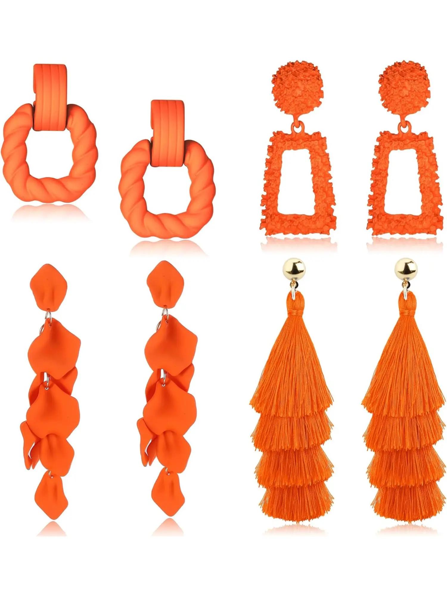 4 Pairs Statement Earrings Drop Raffia Earrings Dangle Geometric Earrings Bohemian Earrings Boho Long Tassel Earrings Hot Pink Earrings for Women Girls Boho Style Jewelry Dangling Earrings