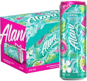 Alani Nu Energy Drink Watermelon Wave 12 Pack 12oz Cans Zero Sugar 200mg Caffeine Boosting Beverage
