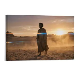 African - American Jesus Desert Sunset Canvas Painting - Religious Realism, Warm Tones, Waterproof Canvas, Home/Church Spiritual Decor