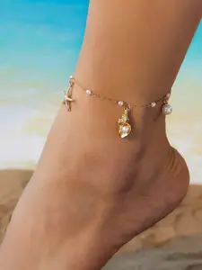 Luxury Boho Ocean Theme Anklet, Relaxing Atmosphere Sea Star Seashell Pearl Foot Chain, Elegant Coastal Jewelry for Vacation Style