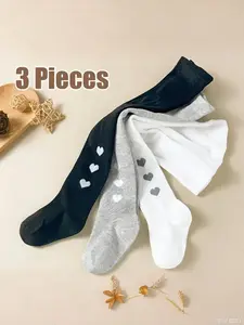 3-Pack Casual Playful Charming Heart Pattern Leggings for Girls, Spring & Fall Wear, Fitted Style, Daily Fashion, Comfortable and Stylish